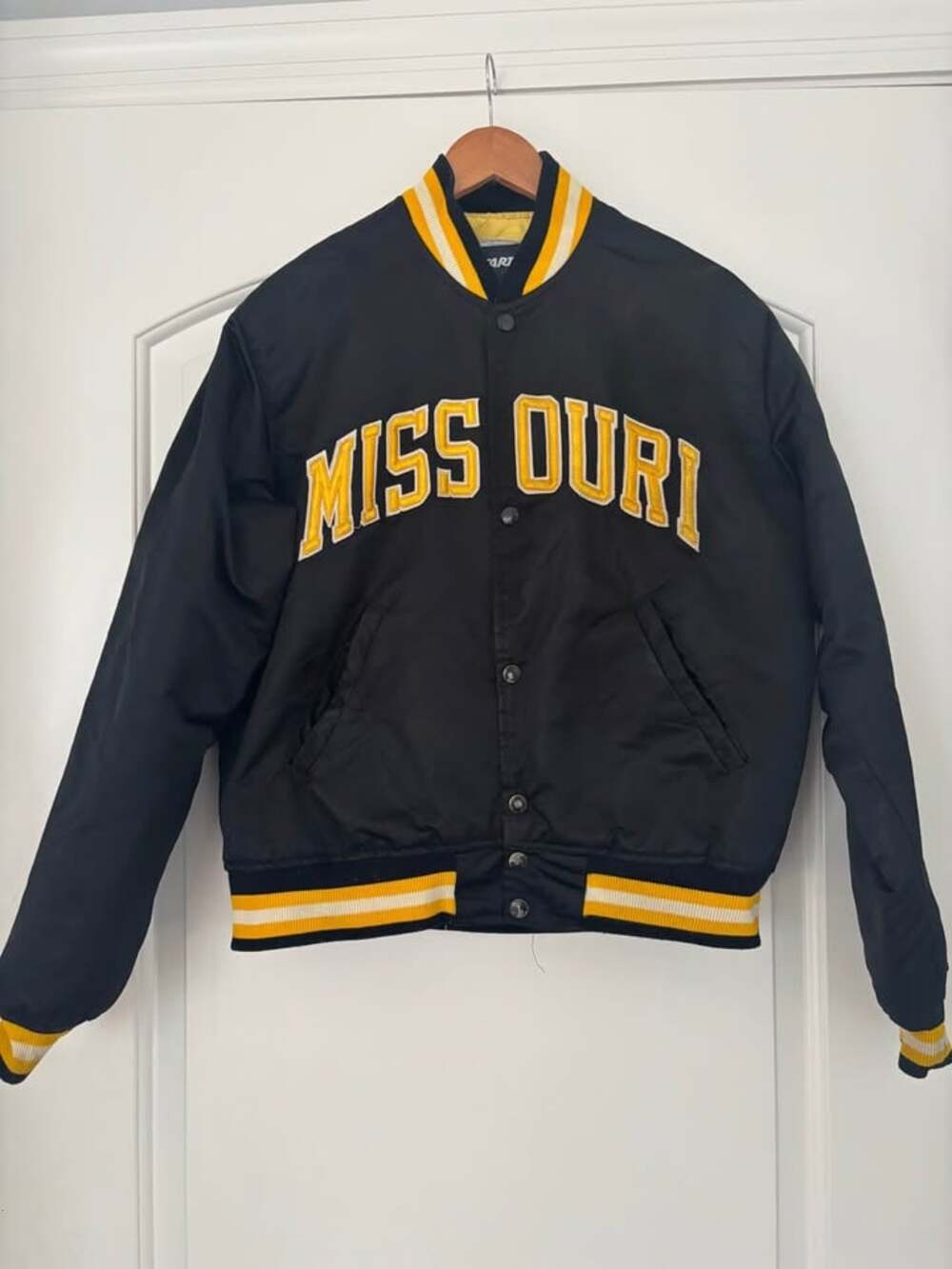 Vintage 80s Starter Missouri Tigers Satin Bomber Jacket Black Yellow Adult Mediu